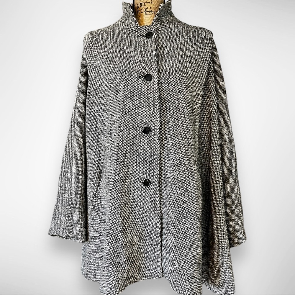 HERMAN KAY Vintage Black And White Wool Blend Cape Coat Medium | EUC